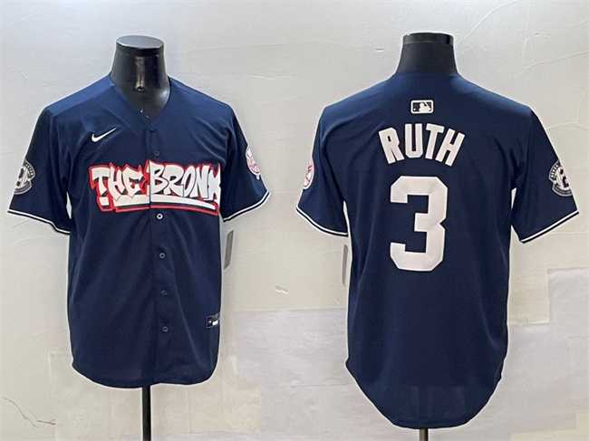 Men%27s New York Yankees #3 Babe Ruth Navy Bronx Graffiti Vapor Limited Stitched Jersey->new york mets->MLB Jersey
